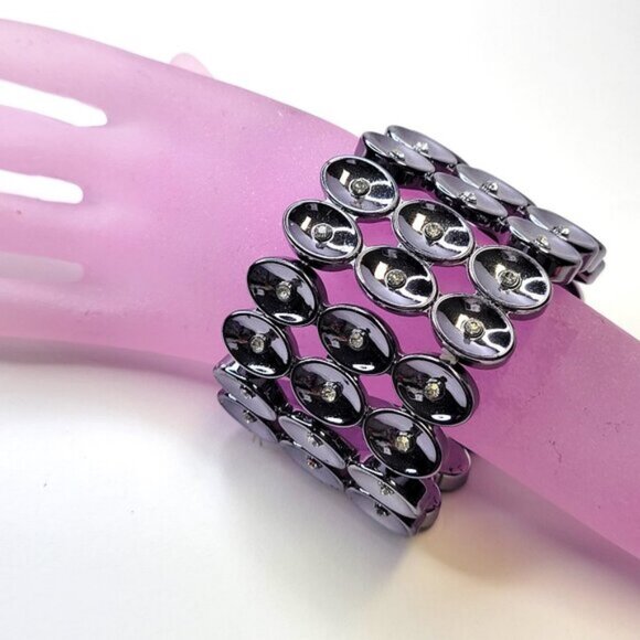 Light Hematite Tone Stretch Wide Bracelet Lightweight Stretch Bracelet - Picture 2 of 9